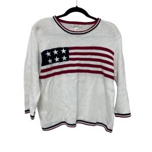Christopher & Banks Sweater Womens M Flag Patriotic Pullover Knit USA‎ America